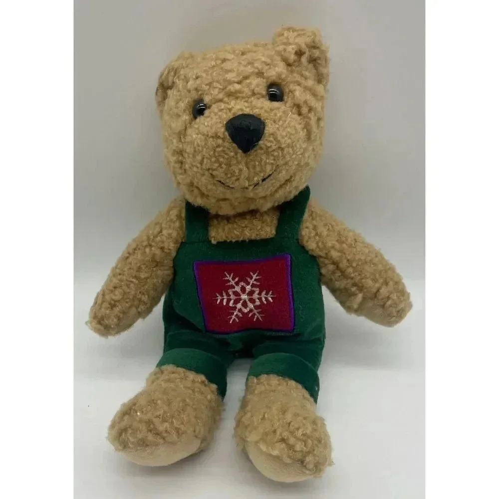 Hallmark Kiss Kiss Mistletoe Bear Brown Green Overalls Plush 10”